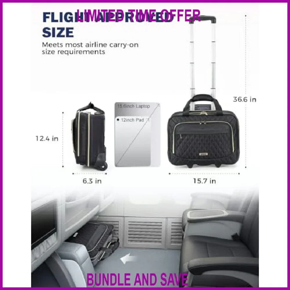 15.6 Inch Rolling Laptop Briefcase with Wheels, Flight Approved Carry On